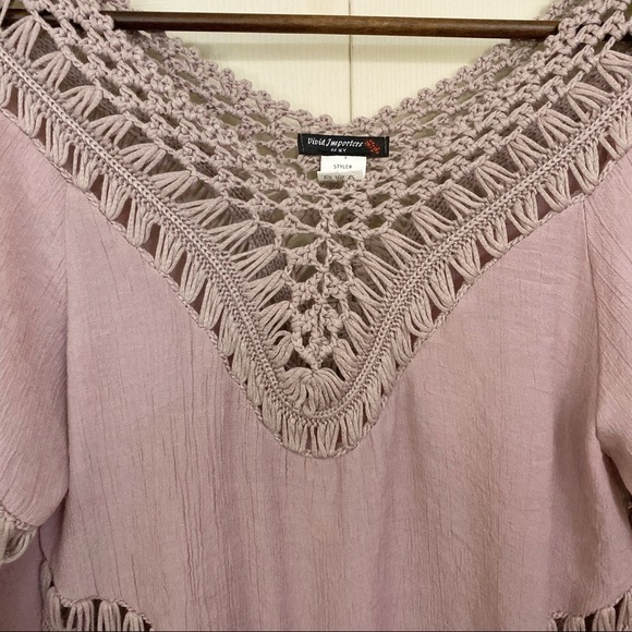 Lavender Knit Lagenlook Western Crochet Blouse - Picture 4 of 6